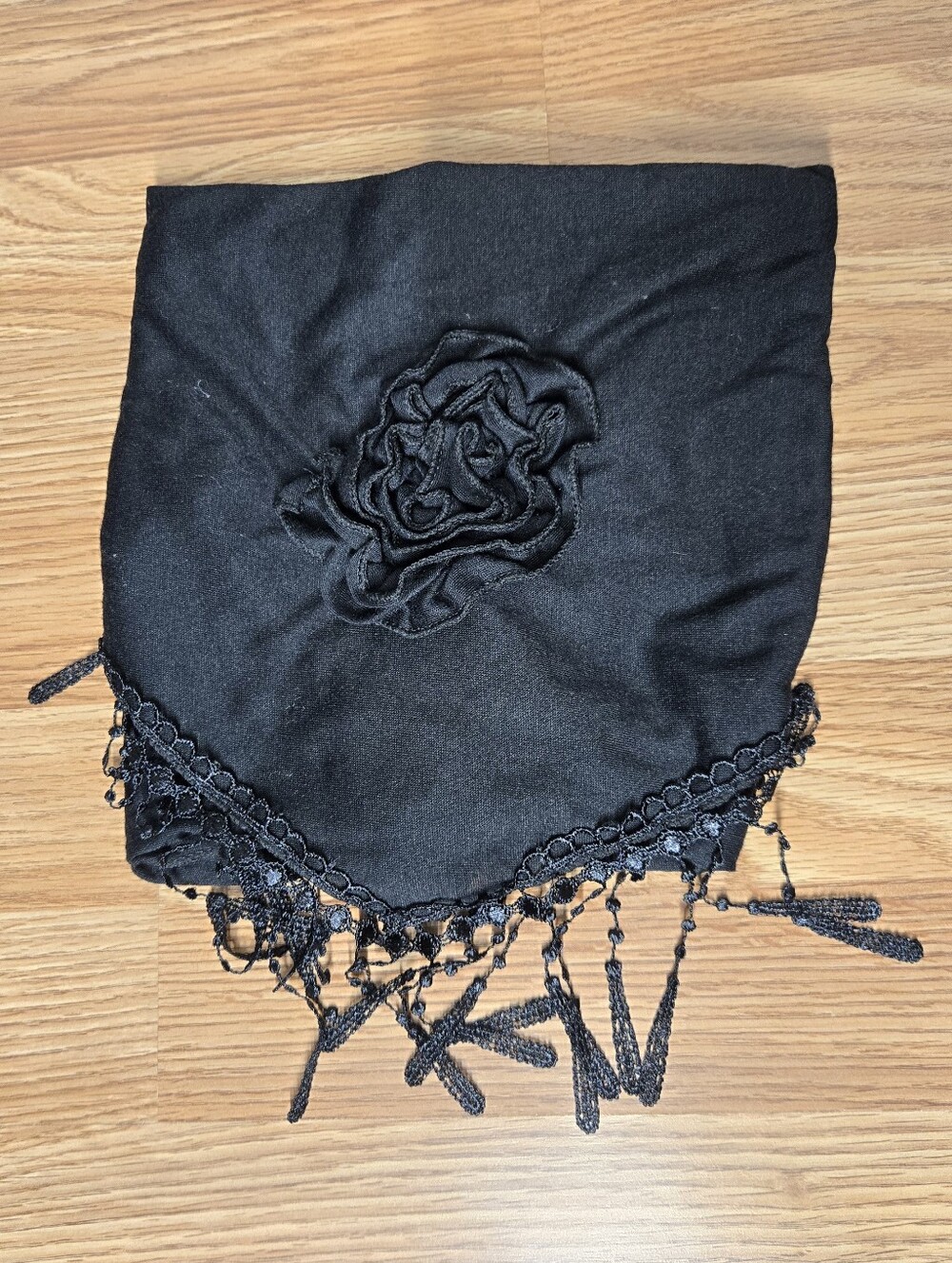 Black Floral Accent Fringe Scarf